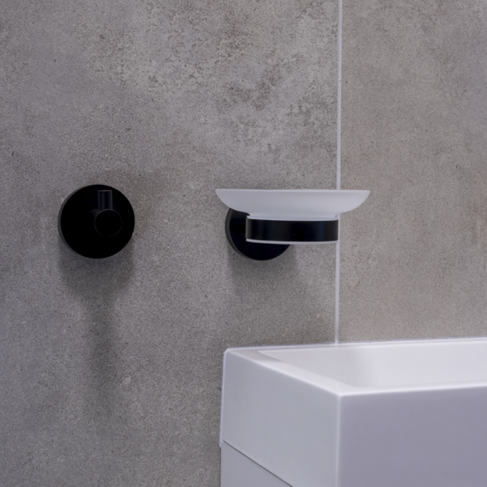 Portasapone da parete DARK in ottone nero e vetro 11x 5,5x 12,9cm