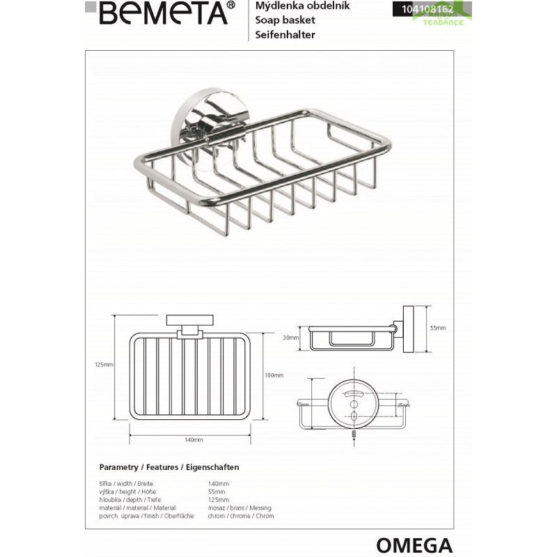 Portasapone OMEGA grill a parete ottone cromato 14x5,5x12,5cm