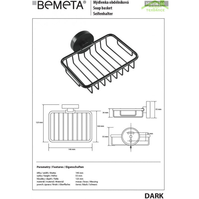 DARK portasapone a griglia da parete in ottone nero 14x5,5x12,5cm