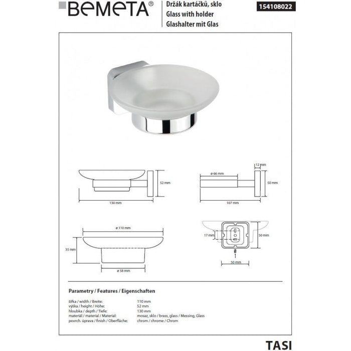 Portasapone da parete TASI in ottone cromato 11x 5,2 x 13cm