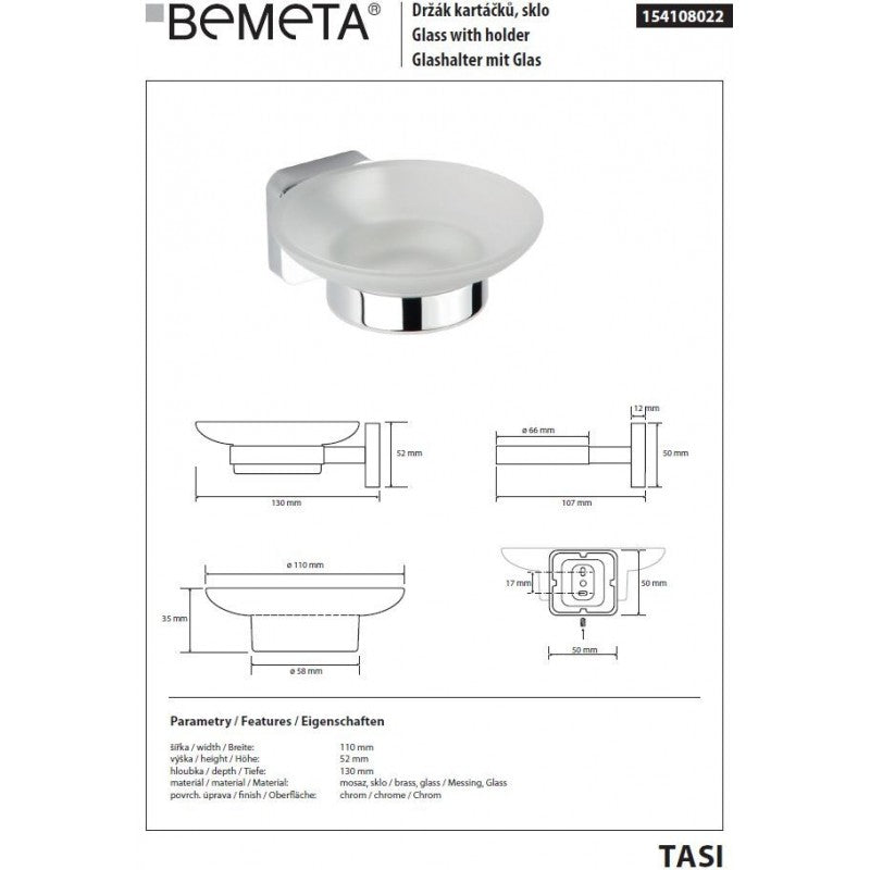 Portasapone da parete TASI in ottone cromato 11x 5,2 x 13cm