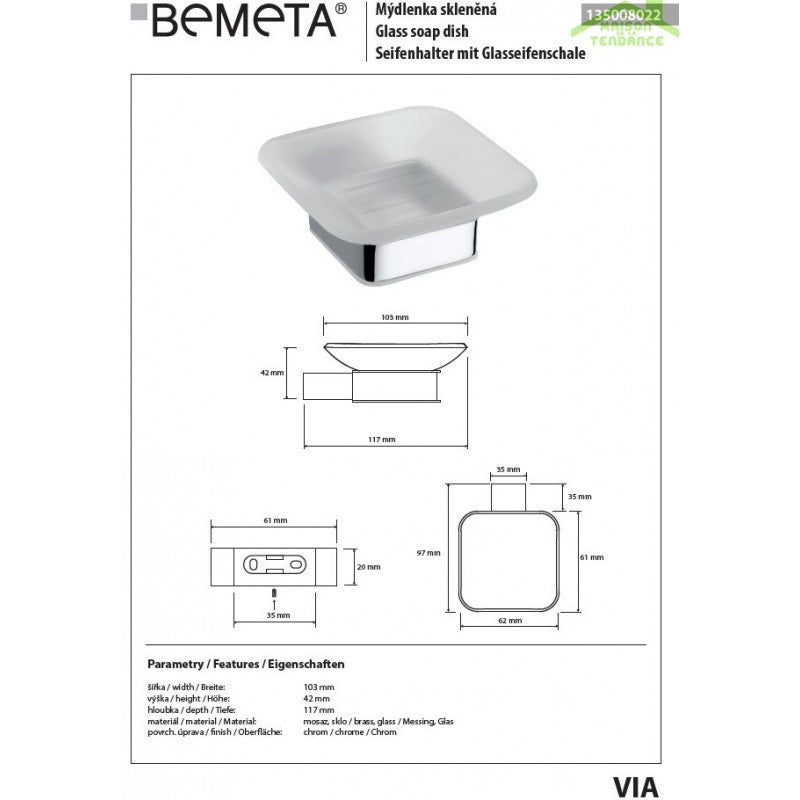 VIA portasapone da parete ottone cromato 10,3 x4,2 x11,7 cm