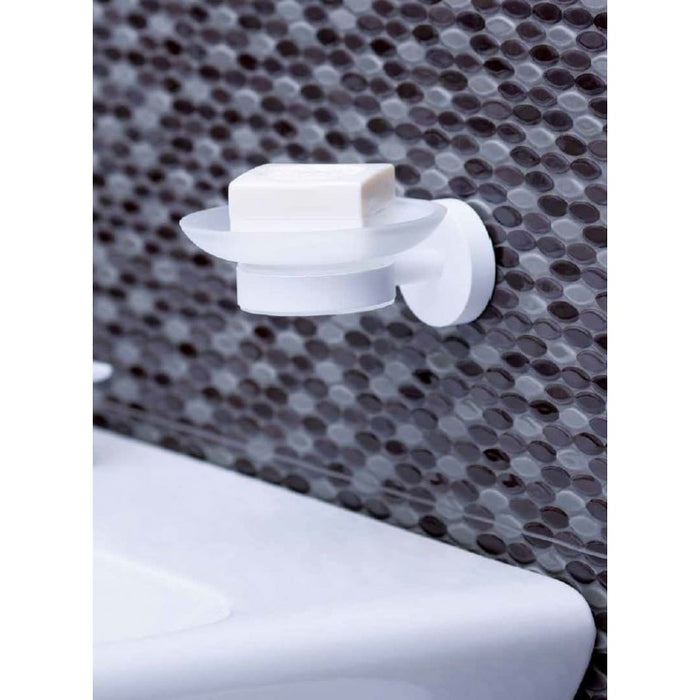 Portasapone da parete BIANCO in ottone bianco e vetro 11 x 5,5 x 12,9 cm