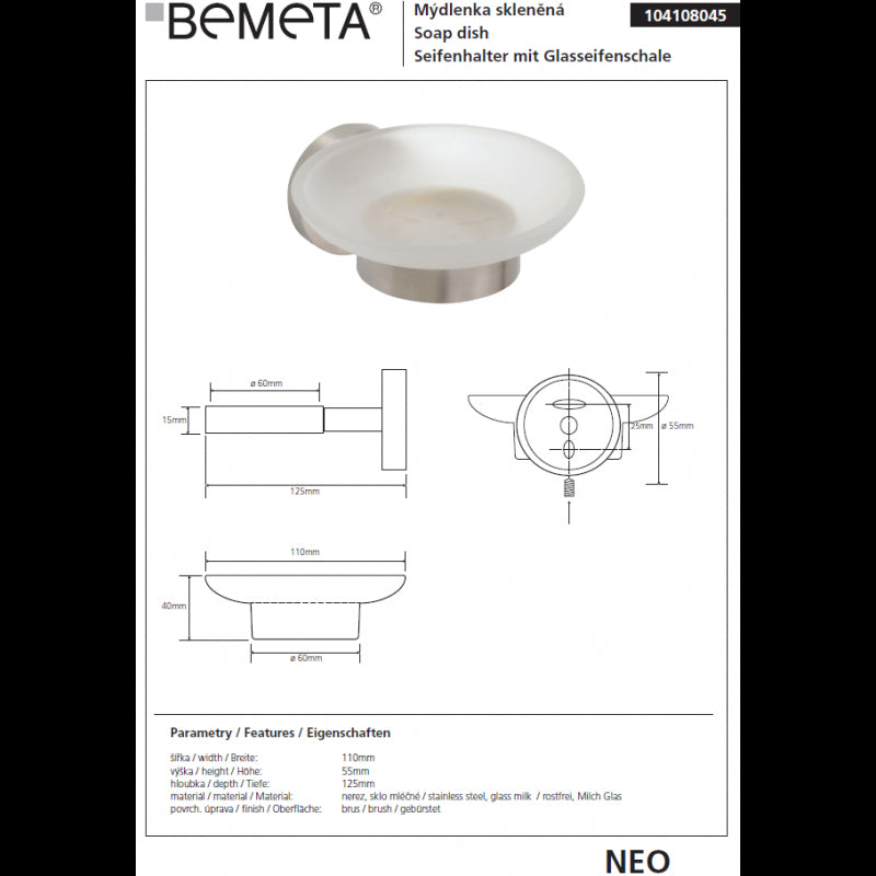 NEO Portasapone in Vetro e Acciaio 12,5x5,5x11cm