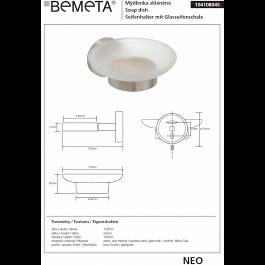 NEO Portasapone in Vetro e Acciaio 12,5x5,5x11cm