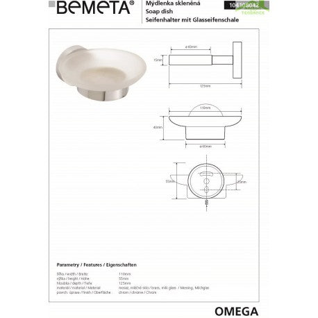 Portasapone da parete in vetro OMEGA 11x5,5x12,5cm