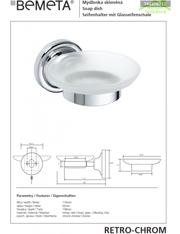 Portasapone in vetro RETRO 11x6,5x13,8 cm