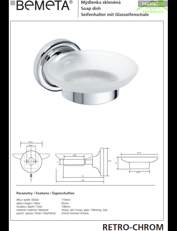 Portasapone in vetro RETRO 11x6,5x13,8 cm