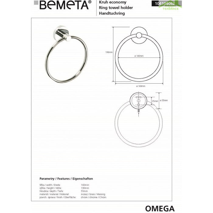 Anello Portasciugamani OMEGA Ottone Cromato 16x19x5,5cm