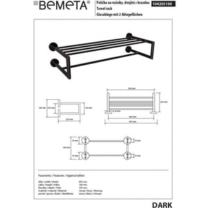 Portasciugamani doppio in ottone nero DARK 65,5x22,5x16 cm