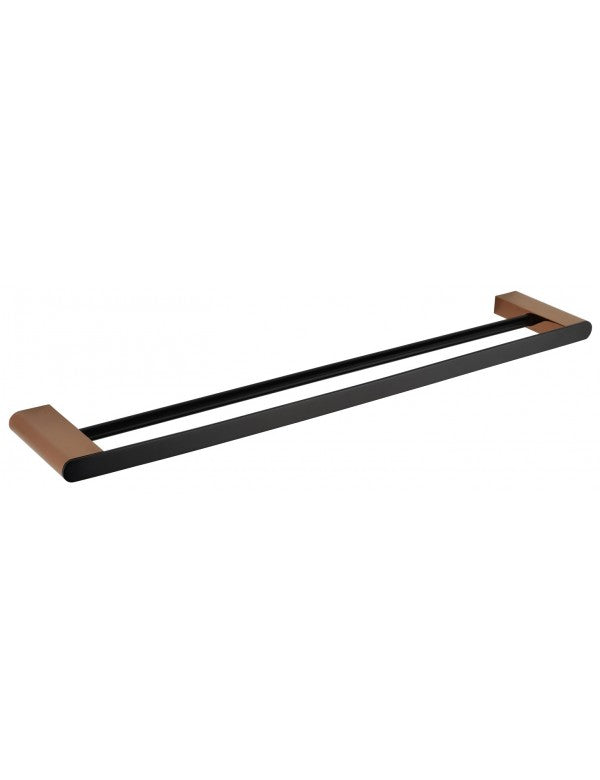 Portasciugamani doppio GALLA in ottone nero e oro 60 x10,4x2 cm