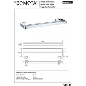 SOLO portasciugamani doppio a parete 60 x2,5 x13 cm in ottone cromato