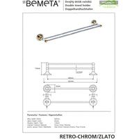 Portasciugamani doppio RETRO in ottone cromo-oro 66,5x6,5x12 cm