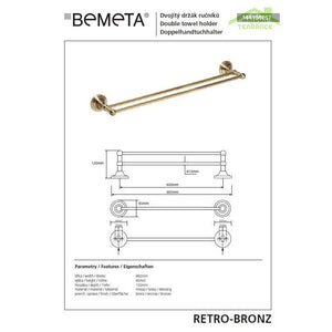 Portasciugamani doppio in ottone RETRO 66,5x6,5x12 cm