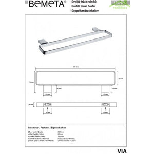 Portasciugamani doppio VIA ottone cromato 50 x2 x13,2 cm