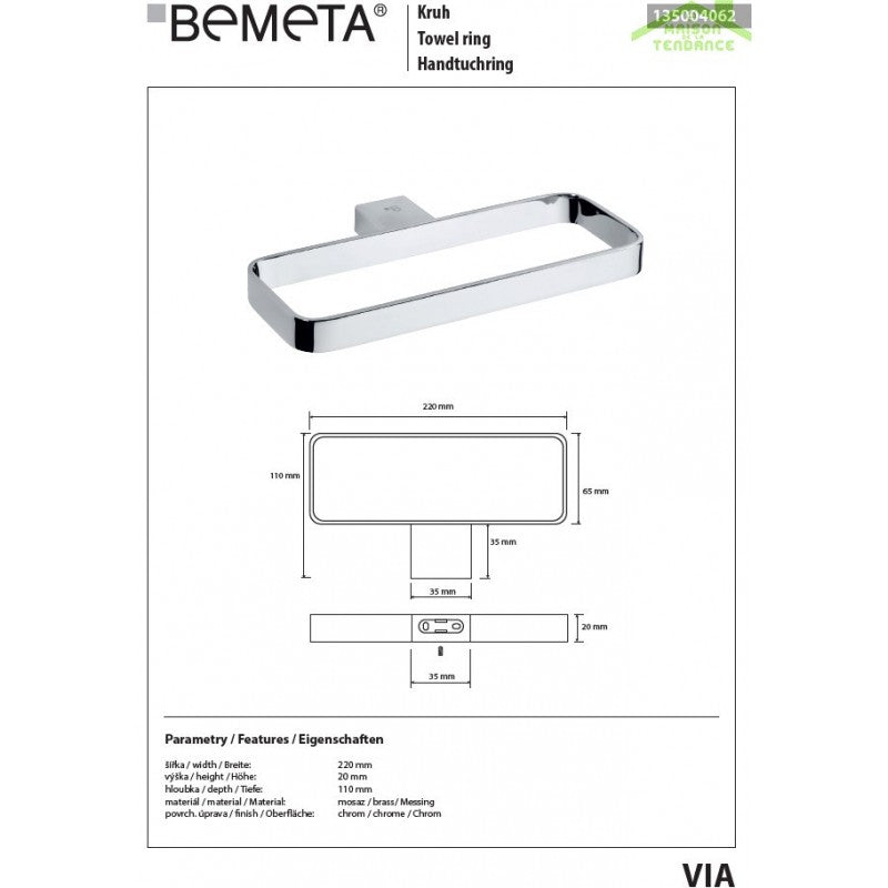 Portatovagliolo rettangolare VIA ottone cromato 22 x2x 11 cm