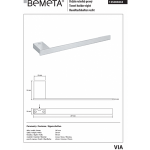 Portasciugamani sinistro VIA ottone cromato 29,7 x2 x5,9 cm