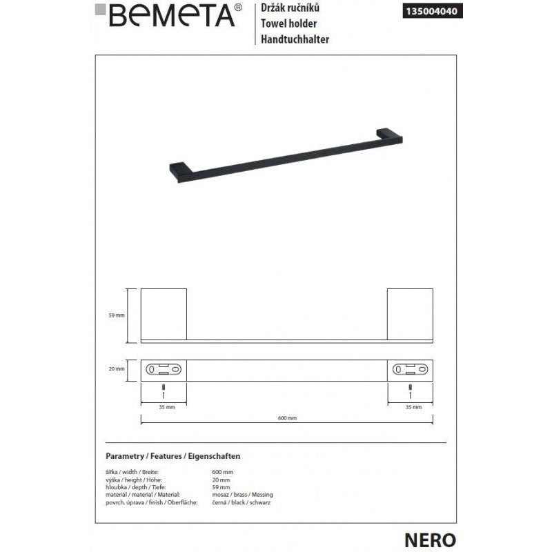 NERO 60cm portasciugamani in ottone nero