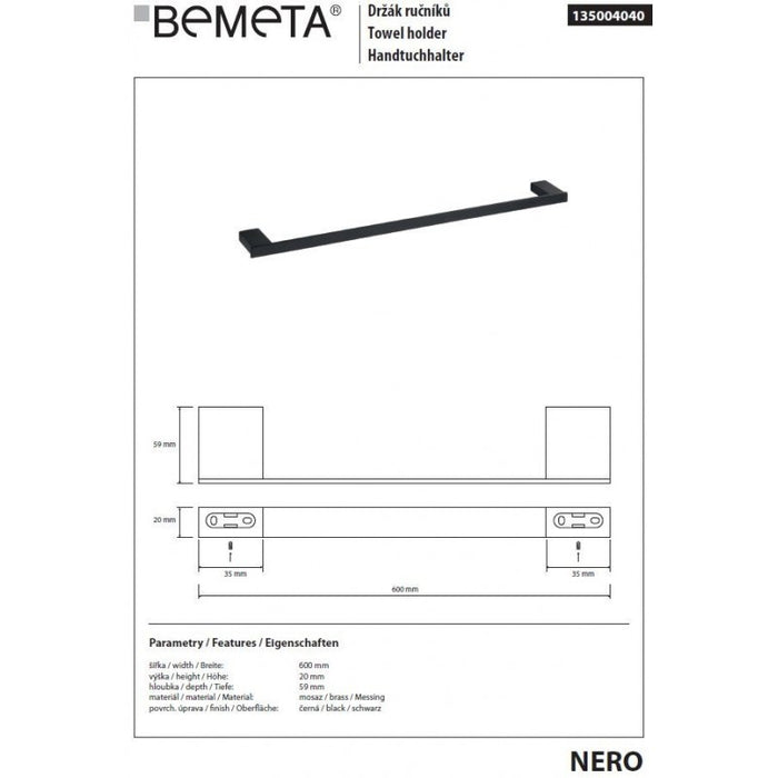 NERO 60cm portasciugamani in ottone nero