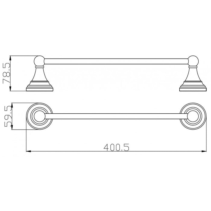 Portasciugamani a parete retrò MORAVA in ottone cromato 40,5x7,85 x5,95 cm