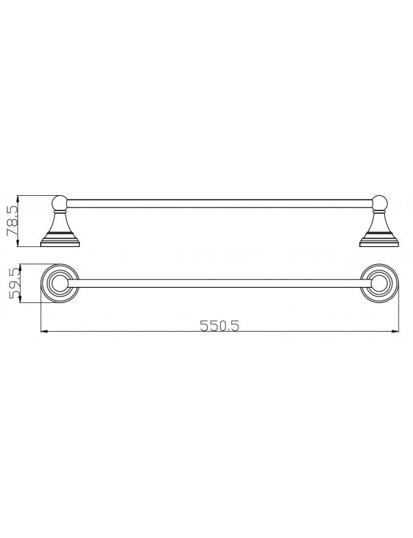 Portasciugamani retrò a parete MORAVA in ottone dorato 55,05x7,85 x5,95 cm