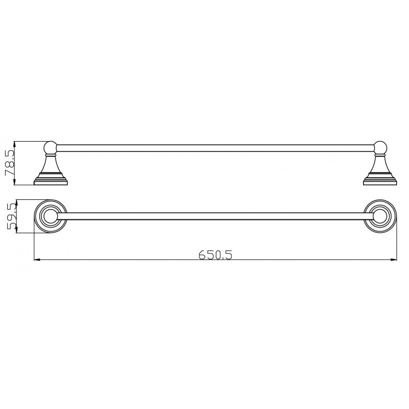 Portasciugamani a muro retrò MORAVA in ottone cromato 65,05x7,85x5,95 cm