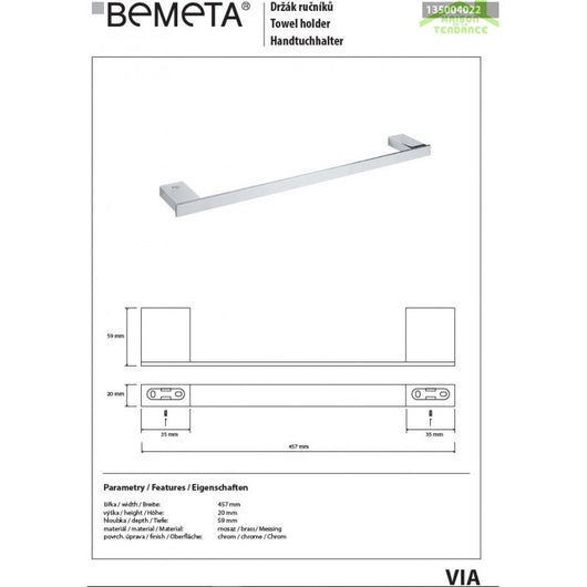 Portasciugamani VIA ottone cromato 45,7 x2 x5,9 cm