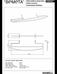 RAWELL doppio portasciugamani bianco per radiatore 60x6,9x21,5 cm