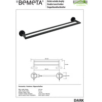 Portasciugamani doppio DARK in ottone nero 65,5cm x 5,5cm x11cm