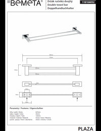 PLAZA Doppio Portasciugamani Cromato 12x62,5x3,5 cm