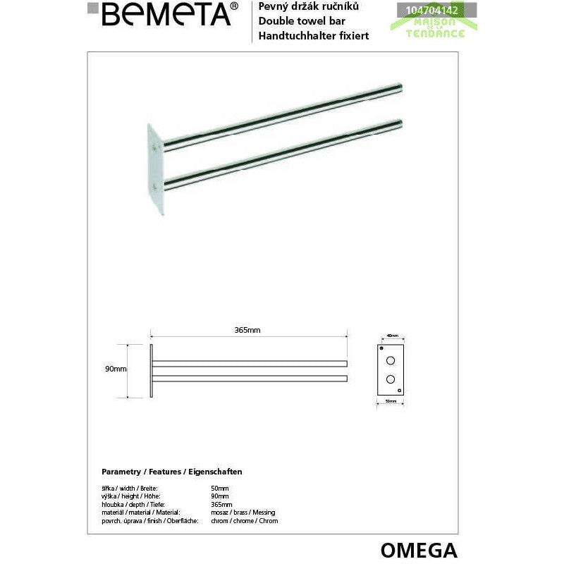 Portasciugamani doppio fisso OMEGA 5x9x36,5 cm