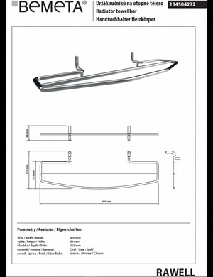 RAWELL doppio portasciugamani per radiatore 60x6,9x21,5 cm in cromo