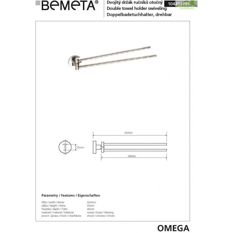 Portasciugamani OMEGA doppio girevole ottone cromato 42x5,5x4cm