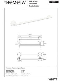 Portasciugamani a muro BIANCO in ottone bianco 65,5 cm
