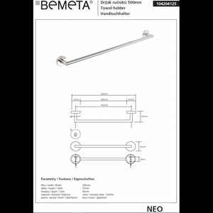 NEO Portasciugamani in acciaio inox 50x7x5,5cm