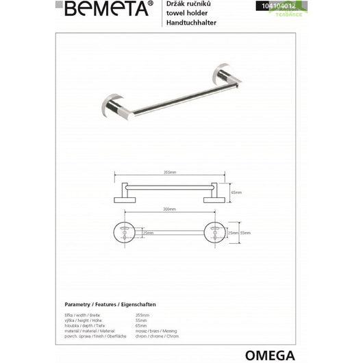 Portasciugamani a muro OMEGA ottone cromato 35,5x5,5x6,5 cm