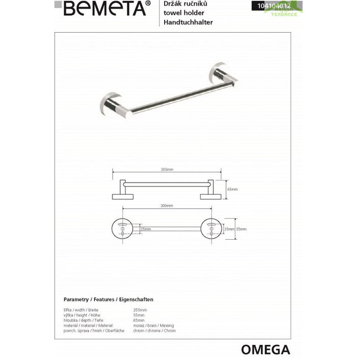 Portasciugamani a muro OMEGA ottone cromato 35,5x5,5x6,5 cm