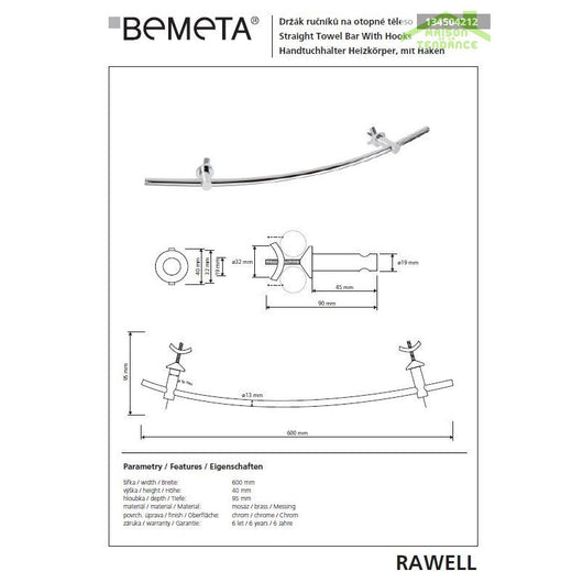 Porta asciugamani regolabile RAWELL in cromo per radiatore 60x4x9,5 cm