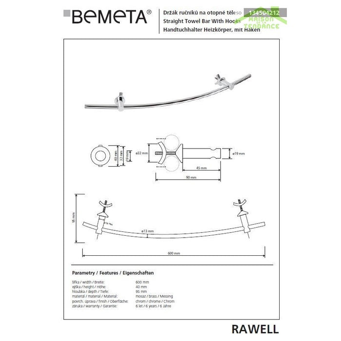 Porta asciugamani regolabile RAWELL in cromo per radiatore 60x4x9,5 cm