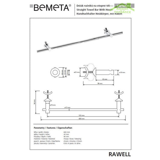 Porta asciugamani regolabile RAWELL in cromo per radiatore 60x4x9 cm