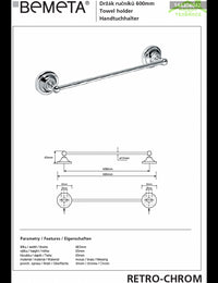 Portasciugamani RETRO in ottone cromato 66,5x6,5x6,5 cm