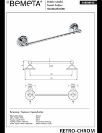 Portasciugamani RETRO in ottone cromato 36,5x6,5x6,5 cm