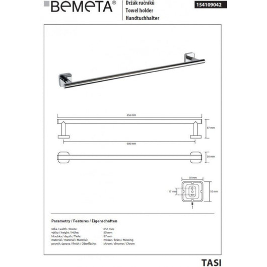 Portasciugamani TASI in ottone cromato 65,6 cm