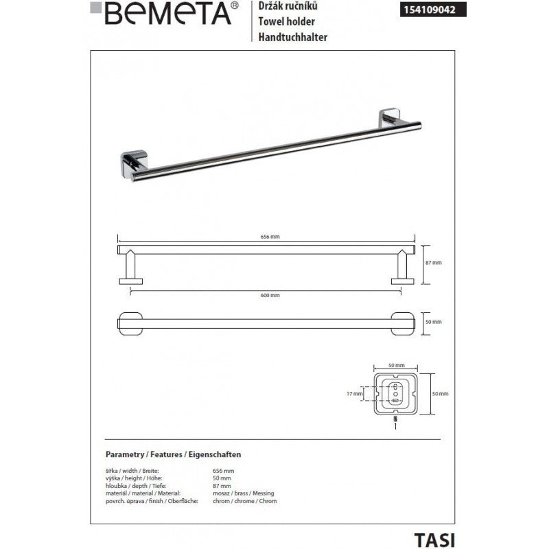 Portasciugamani TASI in ottone cromato 65,6 cm