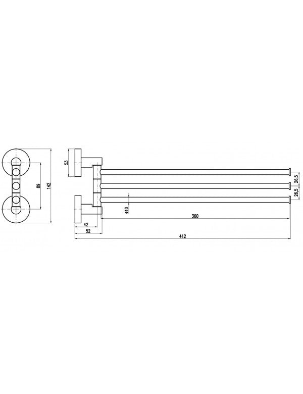 COLORADO Portasciugamani Tripla Rotante in Ottone Cromato 41,2 cm
