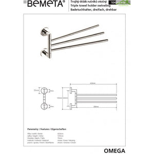 Portasciugamani OMEGA Triplo Rotante Ottone Cromato 42x19,5x7cm
