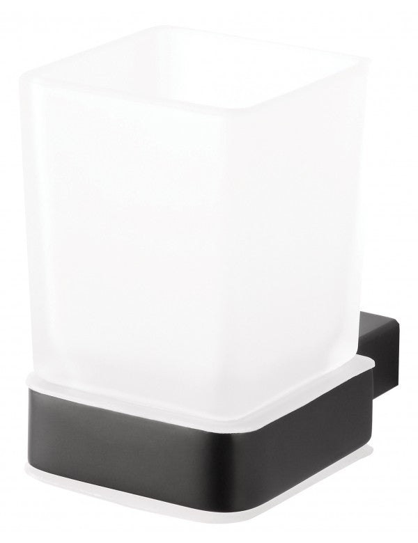 Portabicchieri Quadrato NERO in Ottone Nero e Vetro 6,4 x10 x9,7 cm