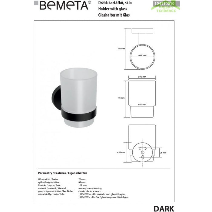 Portabicchieri DARK in ottone nero e vetro 7x9,5x10,5cm