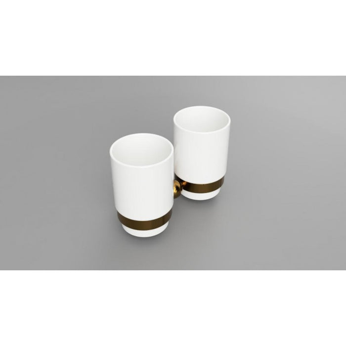 KERA doppio portabicchieri in ottone e ceramica + 2 bicchieri 7,3 x12,3 x13,5 cm