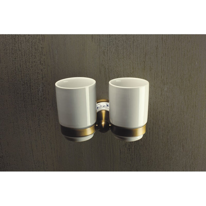 KERA doppio portabicchieri in ottone e ceramica + 2 bicchieri 7,3 x12,3 x13,5 cm